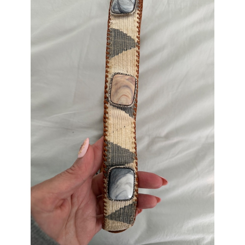 Mayan Designs Guatemala Belt Leather Woven Concho Stone Southwest Boho Western - Picture 5 of 8